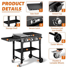 Llhdmeng Foldable Flat Top Grill, Portable Outdoor Propane Griddle with 2 Foldable Shelves, 30000/45000/60000 BTU Gas Grill Griddle Cooking Station for BBQ & Outdoor Cooking, Black(3 Burner)