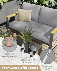 IDEALHOUSE Aluminum Outdoor Patio Furniture - 1 Pcs Loveseat and Coffee Table, All-Weather Metal Modern Outside Furniture with Washable Thick Cushion for for Balcony, Garden, Deck, Backyard,Gray