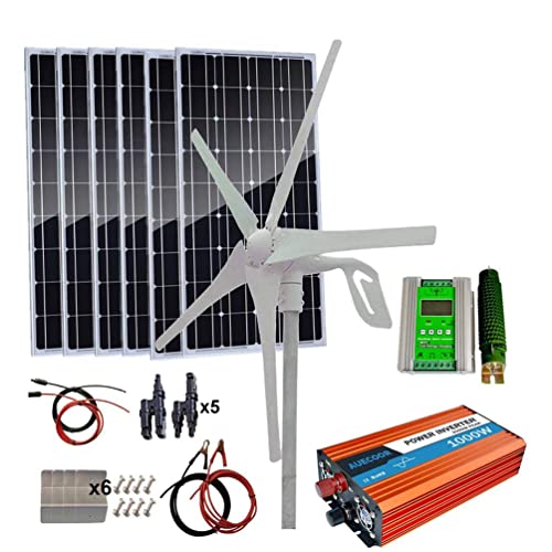MDYHY 1000W Wind Solar Generator Kit Cabin Off Grid System for Charging 12V 24V Battery: 400W Turbine Generator&600W Mono Panel&1000W DC-AC Accessory