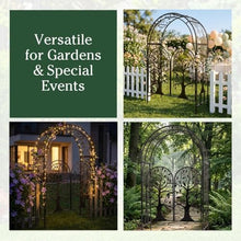 Plow & Hearth Metal Tree of Life Arched Garden Arbor with Gate | 7 feet Tall Laser-Cut Design | Plant Support for Heavy Vines | Landscape Focal Point | Iron Steel