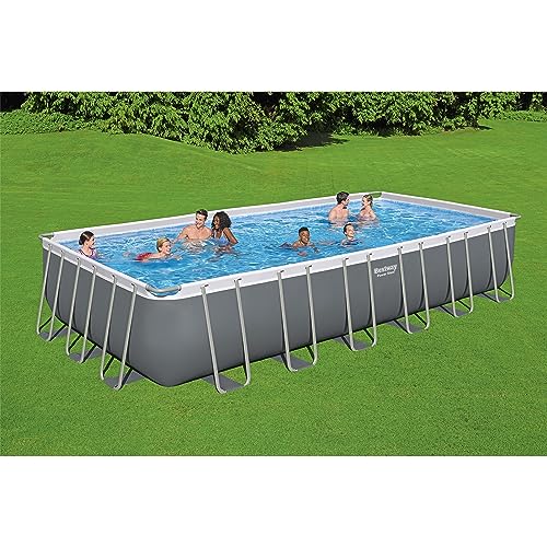 Bestway Power Steel Rectangular Above Ground Swimming Pool Set Gray