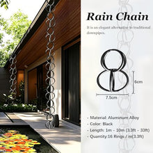 Black Rain Chain 14.8Ft, Japanese Gutter Drainage Link For Downspouts, Durable Metal Eaves Water Diversion Decor For Garden Porch Patio Courtyard, Elegant Outdoor Splash Control Feature(10m(33ft))