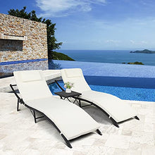 GGGUOJINN 3-Piece Outdoor Terrace Furniture Set 2 Folding Bed 1 Folding Coffee Table Black PE Cane Iron e 4 Lines