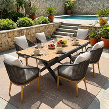 LayinSun Outdoor Patio Dining Set for 7, 60" - 82" Expandable Outdoor Dining Table and 6 Chairs