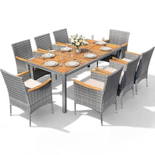 Devoko 9 PCS Acacia Wood Patio Dining Set, Gray Rattan