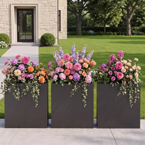 NicBex Tall Metal Square Planters Box Set of 6-24" H x 12" W Slim Black