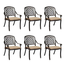 Sumshadow 6-PCS Cast Aluminum Patio Dining Chairs, All Weather Patio Bistro Dining Chairs Set of 6 with Armrests & Cushions, Stackable Patio Dining Chairs for Garden, Balcony, Deck, Bronze
