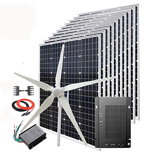 1800W Wind-Solar Generator Kit :Come with 600W Wind Turbine + 10PCS 120W Solar Panels for Off Grid 12 Volt Battery Charging (for 12 System)