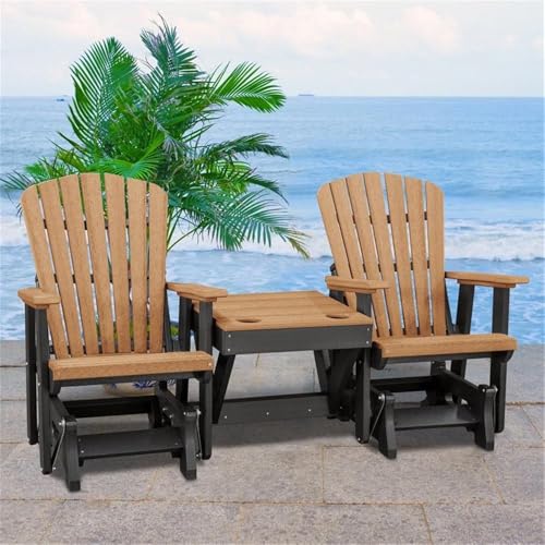 OS Home and Office Furniture Resin Double Glider w/Center Table in Cedar/Black