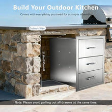 Premium 201 Stainless Steel Outdoor Kitchen Triple Drawer Cabinet with Paper Towel Holder.18Wx23Hx23D with Handle.Weather-Resistant, Full-Extension Drawers for BBQ Islands, Patios & More