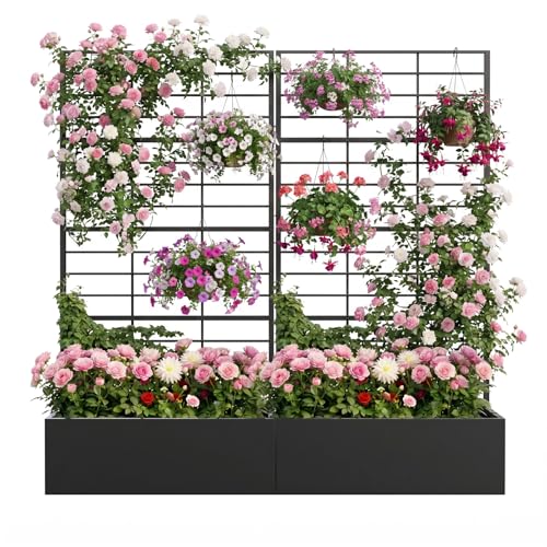 Diyfire Metal Planter Box with Trellis Set of 2, 71" Raised Garden Bed