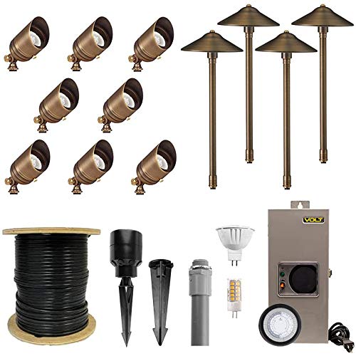 VOLT 12V Brass Bronze LED Landscape Lighting Kit (8 Spotlights, 4 Path Lights) Bronze