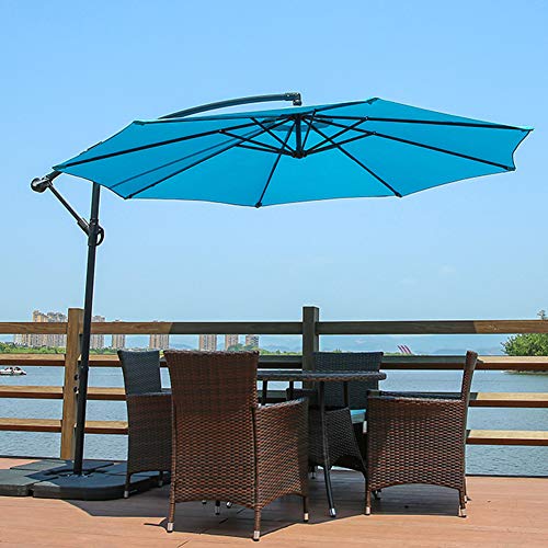 USZWBY Cantilever Umbrella Garden Banana Parasol Patio Hanging Sun Shade,w/Crank Cross Base Hanging Offset Umbrella Frame,300cm (Blue)