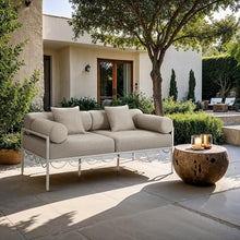 Meridian Furniture 55032Beige-L Portofino Collection Art Deco Outdoor Patio Loveseat with Cream Off White Aluminum Frame, 69.75" W x 34" D x 30.75" H, Beige