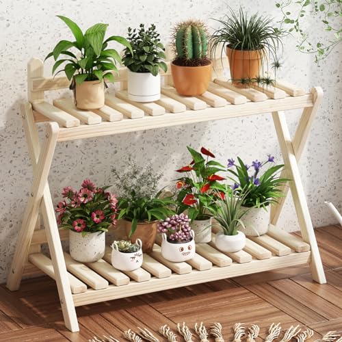 TT-YEL 2-Layer Wooden Plant Stand, Indoor Plant Stand, Suitable for Different Flower Pots, Flower Stool, Home Accessories, Suitable for Home, Office, Cafe,68cm(b)