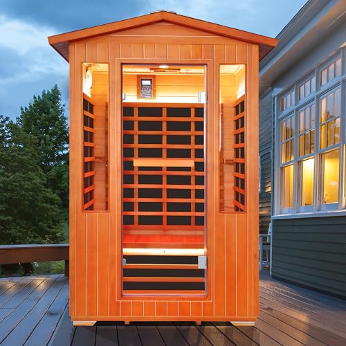 48.8" 2 Person Outdoor Infrared Sauna Room,Fir & Red Cedar Wood Home Spa Cabin,8 Epoxy Heating Panels,2000W,LED Ambient & Beauty Lights,Bluetooth Speakers Adjustable Temperature,Relaxation Retreat