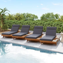 Christopher Knight Home Kayes Acacia Wood Chaise Lounge Chair Outdoor Set of 4, Poolside Sun Lounger Recliner, Patio Outdoor Chaise Lounge with 4'' Four-Folds Cushion, Teak+Dark Gray