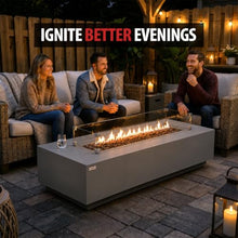 AMS 72" Rectangular Cast Concrete Propane Gas Fire Pit Table (Light Gray)