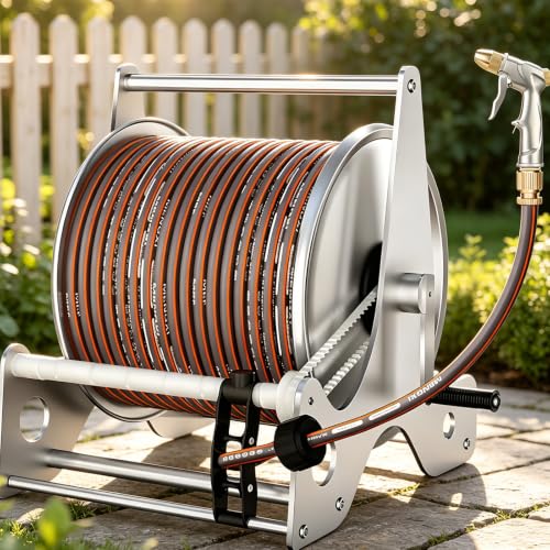 HuanEssentric Removable Retractable Stainless Steel Hose Reel Rack-30mHose