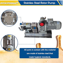 INTSUPERMAI Rotary Lobe Pump Stainless Steel Cam Rotor Pump 300-800L/H Flow for Food/Cosmetic/Chemical, 1M CP Viscosity & Non-Wear Design 220V Three-phase