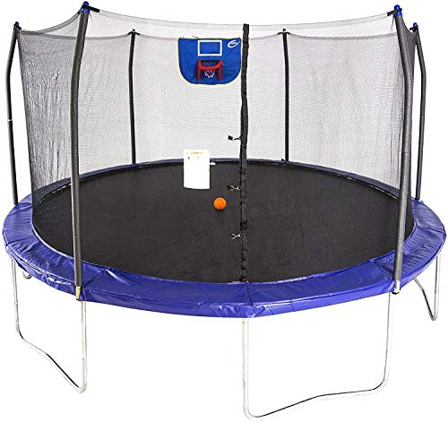 Skywalker Trampolines 15-Foot Jump N’ Dunk Round Trampoline with Enclosure Net Blue