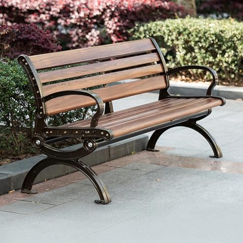 CTREVL Outdoor Park Bench, Metal Benchs with Backrest and Armrests, Patio Benches for Outdoors Load Capacity 1100 Lbs Easy Assembly for Outdoor Terraces Courtyards Balconies Parks(Brown,120cm/47.2in)