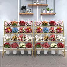 Flower Stand Outdoor - Moving Metal Plant Stand with Wheels, Plant Stand Indoor, Multi-Layer Flower Display Stand, Garden Plants Cart with 20pcs Plastic Buckets for Fresh Flower, 75*56*148cm