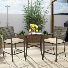 3PCS Patio Rattan Bar Furniture Set Slat Table 2 Cushioned Stools Poolside Brown, Onesize