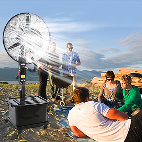 CUTPOIY Outdoor Misting Fan, Adjustable Height Pedestal Fan with 3 Wind Modes for Patio Backyard Cooling, Fan Blade 650mm