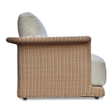 NADAAL STUDIOS Mareth Outdoor Sofa, Tulip Shape, Woven Wicker & Cushioned Seating, Beige - Seats 3