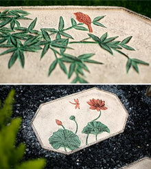 Plant-Themed Sidewalk Walkway Stepping Stone, 45 × 27 Cm Large Outside Decorative Stones for Yard Backyard, Retro Chinese Style Floor Road Stone