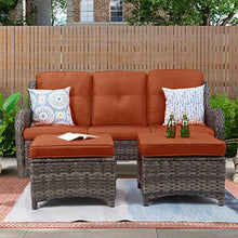 MeetLeisure Patio Furniture Set 3-Piece Wicker Outdoor Furniture Conversational Sets with 3-Seat Sofa, 2 Ottoman Patio Rattan Wicker Sectional Sofa Set with Olefin Cushions, Orange