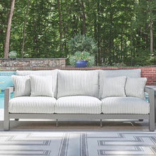 Signature Design by Ashley Moonlight View Contemporary Outdoor Nuvella Weather Resistant Fabric Sofa with Cushion and 4 Throw Pillows, White & Light Gray