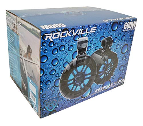 Rockville RGHR45 4 Zone Marine Bluetooth Radio Bundle with (4) WB65KLED 6.5" Black Wakeboard LED Speakers
