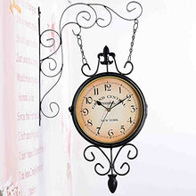 ERTTGWGF Outdoor Garden Hanging Clock Double Sided Round Wall Mounted Hanging Iron Clock Mute On Time for Home Living Room Bar - s Vintage