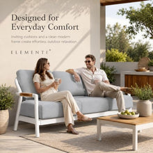 Outdoor Couch Elementi Santorini Patio Sofa, 3 Seat Outdoor Furniture Sofa with Aluminum Teak Rope Frame and Sunbrella Natté Grey Chiné Cushions, White, 81.9 x 32.7 x 31.5 in