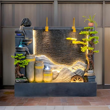 6.86 Ft Luxury Fountain with Water Wheel, LED Lights, Smoke Machine, Water Flow & Crystal Beads - Indoor/Outdoor Decoration for Villas, Courtyards, Gardens + Free 30 PCS Crystals(188 * 52 * 180CM)