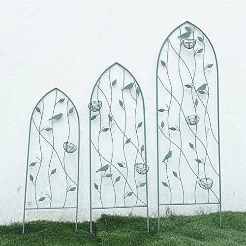 Metal Garden Trellis Plant Climbing aid,Creative Garden Obelisk Detachable birdhouse,Iron art fence frame for decoration Courtyard/Lawn/Patio/Backyard/Terrace ( Color : Green , Battery *1 : 3 )
