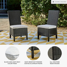 Signature Design by Ashley Beachcroft Casual Nuvella Weather Resistant Fabric Armless Outdoor Side Chair with Cushion, Set of 2, Light Gray & Black