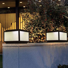 DONGDAWAN Solar Powered Pillar Lamp Lawn Column Pedestal Light with Clear Glass Modern Solar Pillar Table Light with 4 Color LED Light Source Black Simple Style for Garden Yard Pathway