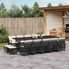 LKJephalotrope 15 Piece Garden Dining Set, Large Outdoor Patio Furniture Set with Black PE Rattan, Tempered Glass Table and Foldable Chairs for Backyard, Balcony and Terrace, Seats 14