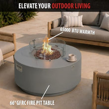 AMS Round Concrete GFRC Propane Gas Fire Pit Table Bundle (Light Gray)