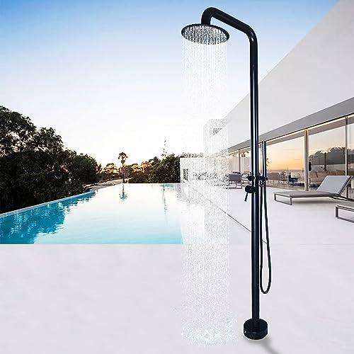 CFDZCP Outdoor Shower kit 220cm Freestanding Outdoor Shower with Body Jets and Handheld, Stainless Steel Garden Shower Fixtures for Outside Poolside Patio Pool Spa, Matte Black