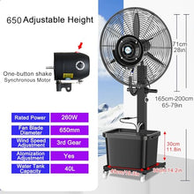 CUTPOIY Pedestal Misting Fan, 40L Water Tank, Large Commercial Spray Fan, Adjustable Height, for Greenhouse Factory Workshop, 65cm/25.6in