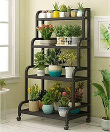 ZOCWJK Indoor Plant Stand Heavy Duty Flower Stand,4 Tier Multiple Flower Pot Holder Shelf,Indoor Outdoor Waterproof Planter Display Rack Storage Organiser,with Lockable Wheels,A-60x50x140cm