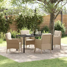 WDGJJFECNMUEHI Modern Outdoor Dining Set 5-Piece with Cushions, Beige Poly Rattan Patio Furniture Set for Garden, Backyard, Terrace, All-Weather Wicker Table and Chairs with Tempered Glass Top