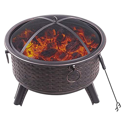 Fire Pits for Garden Outdoor Fire Pits Steel Fire Bowl with Grill & Cover & Poker Camping Fire Pit BBQ Brazier Wood Charcoal Patio Heater