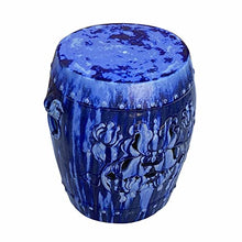 Orientliving Chinese Mixed Blue Round Lotus Clay Ceramic Garden Stool Table Blue
