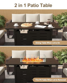 Hipicute 44" Outdoor Propane Fire Pit Table, 48,000 Btu Lp Gas Rectangular Fire Table with Ignition Systems and Lid,Outdoor Firetable with Glass Rocks for Patio Deck Garden Backyard