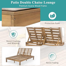 Outdoor Leisure Double Chaise,Acacia Wood Frame with 5-Position Adjustable Backrest,Day Bed Outdoor Folding Side Trays Patio Double Chaise Suitable For Garden Pool Beach and Terrace (Light Teak)
